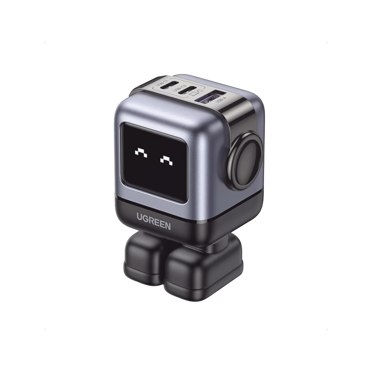 Cargador RobotGaN de 65W Serie UNO | 3 Puertos de Carga R�pida | 2 USB-C | 1 USB-A | PD 3.0 | QC 4.0 | Carga Inteligente | Tecnolog�a GaN II | Zapato Magn�tico Extra�ble | Carcasa Ign�fuga | Pantalla LED