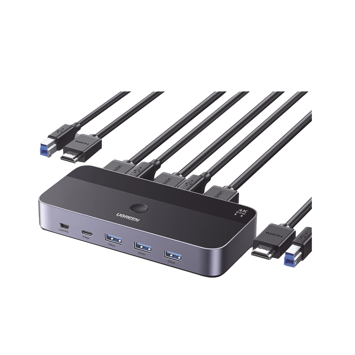Conmutador KVM HDMI 4K | HDMI 2.0 | 2 Entradas 1 Salida | 4 Puertos USB 3.0 (3 USB-A *1 USB-C) | Soporta 4K@60Hz | HDR | Indicador Led | Compatible Win, MacOs y Linux | Carcasa de Aluminio.