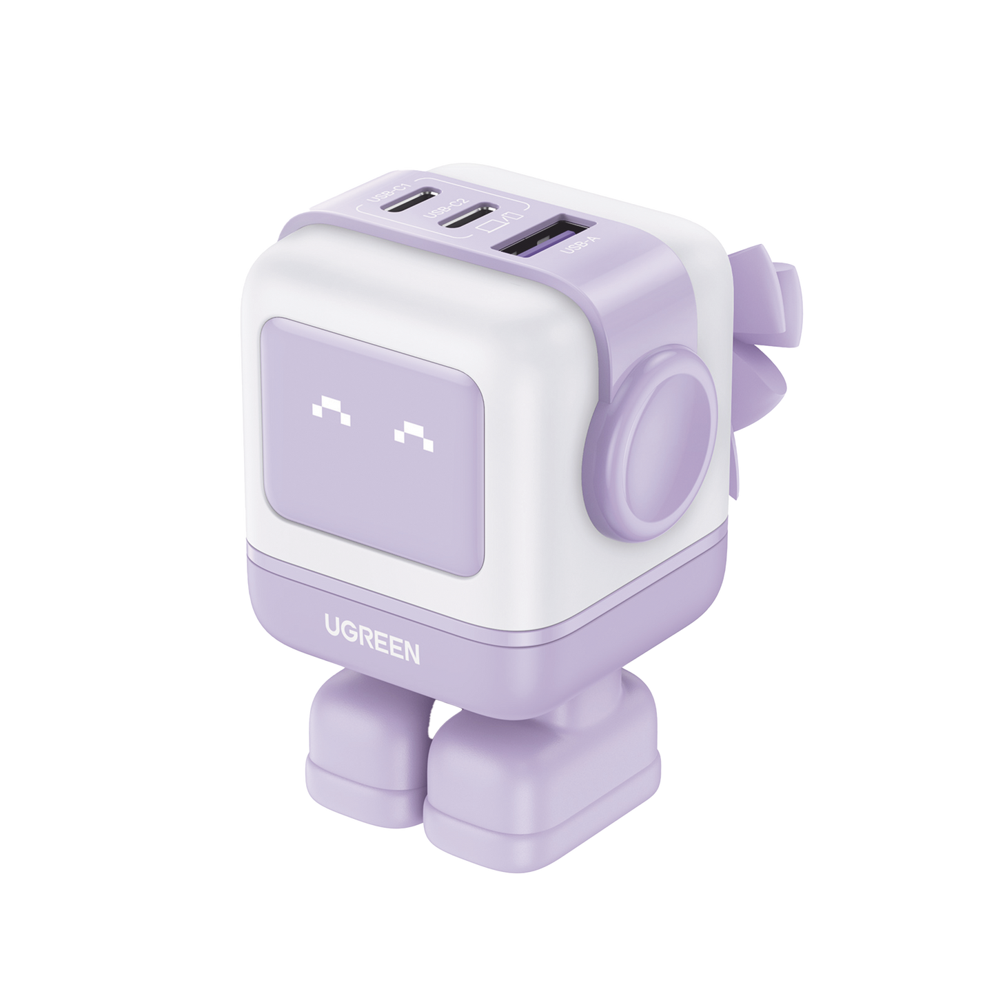 Cargador RobotGaN de 65W Serie UNO | 3 Puertos de Carga R�pida | 2 USB-C | 1 USB-A | PD 3.0 | QC 4.0 | Carga Inteligente | Tecnolog�a GaN II | Zapato Magn�tico Extra�ble | Carcasa Ign�fuga | Pantalla LED