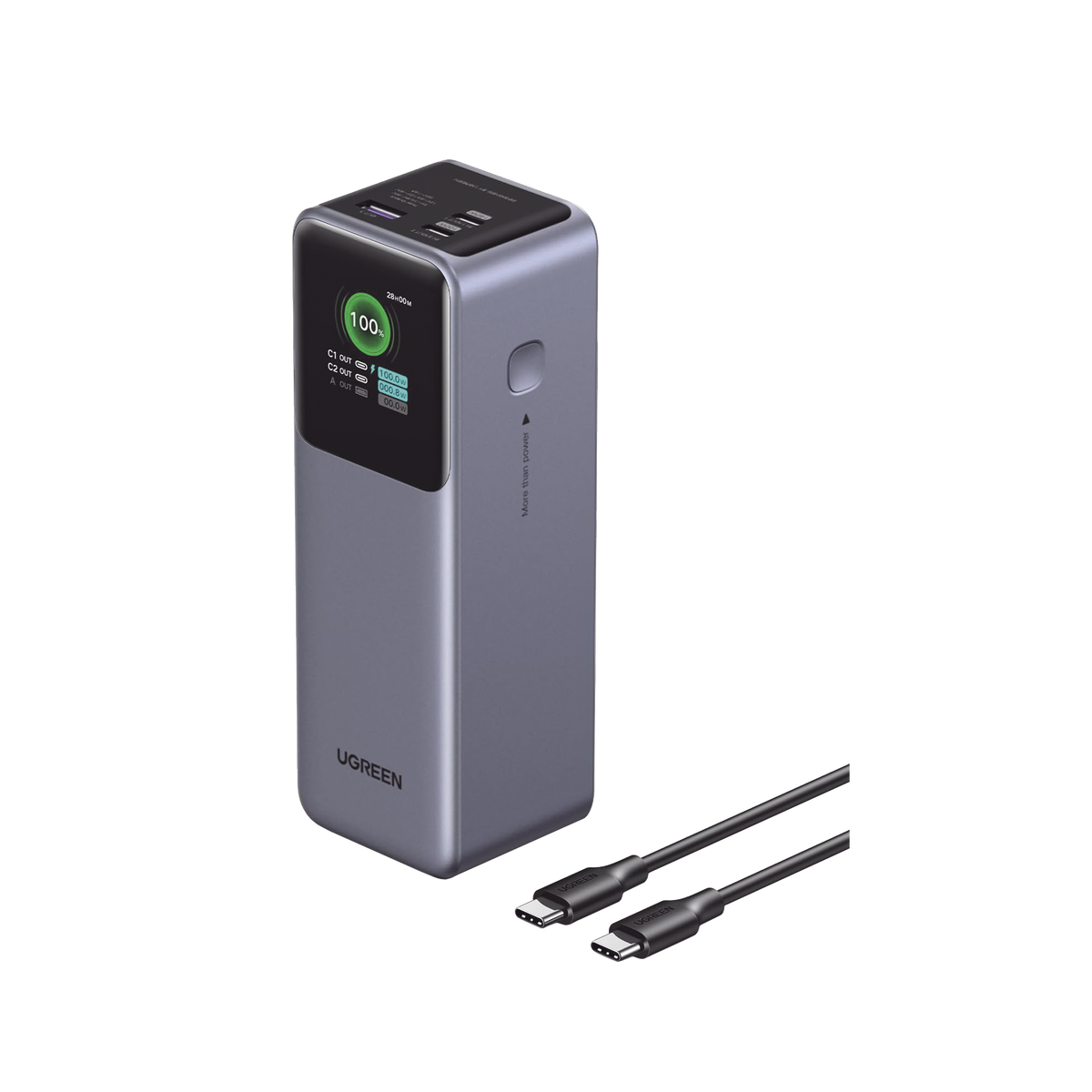 Power Bank de 25000mAh | 3 Salidas 200W Max. | USB-A + 2 USB-C | PD 3.0, QC3.0 | FCP | SCP | Pantalla Inteligente | Carcasa Ignifuga | Color Gris | Incluye Cable USB de 50cm | Carga tu Laptop de Manera Segura.