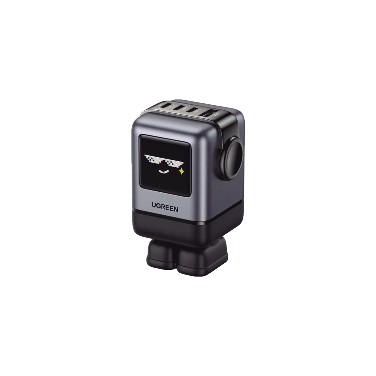 Cargador RobotGaN de 100W Serie UNO | 4 Puertos de Carga R�pida | 3 USB-C | 1 USB-A | PD 3.0 | QC 4.0 | Carga Inteligente | Tecnolog�a GaN II | Zapato Magn�tico Extra�ble | Carcasa Ign�fuga | Pantalla LED
