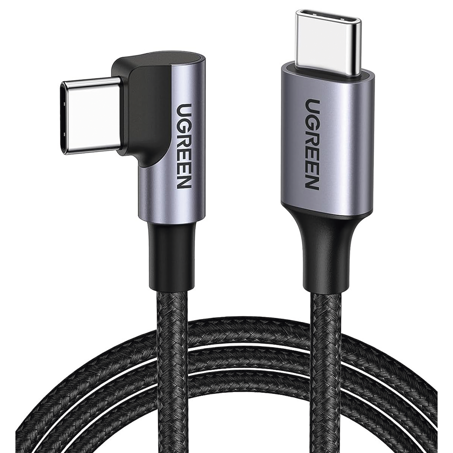 Cable USB-C a USB-C | 1 Metro (3.28 Pies) | Conector con �ngulo Recto de 90� | Carga R�pida de hasta 60W | 480 Mbps | PD3.0 | QC4.0/3.0/2.0 | FPC | AFC | Protecci�n Integrada | Caja de Aluminio | Nylon Trenzado | Color Negro