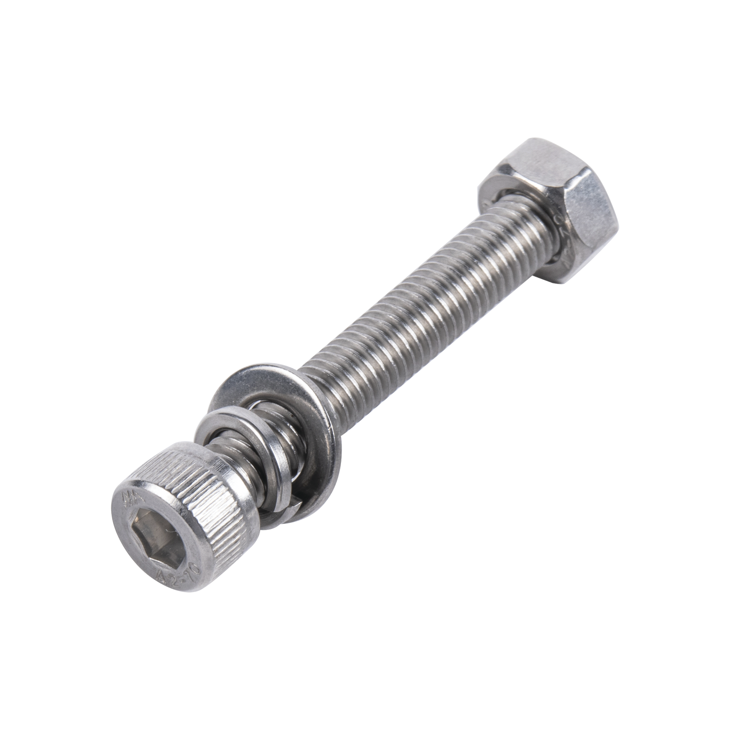 1 Tornillo Allen Milimétrico de Acero Inoxidable M8-1.25 x 25 / 1 Pza. /Con 1 Tuerca, 1 Arandela de Presión y 1 Plana / Para Montajes de Módulos Foto Voltaicos .