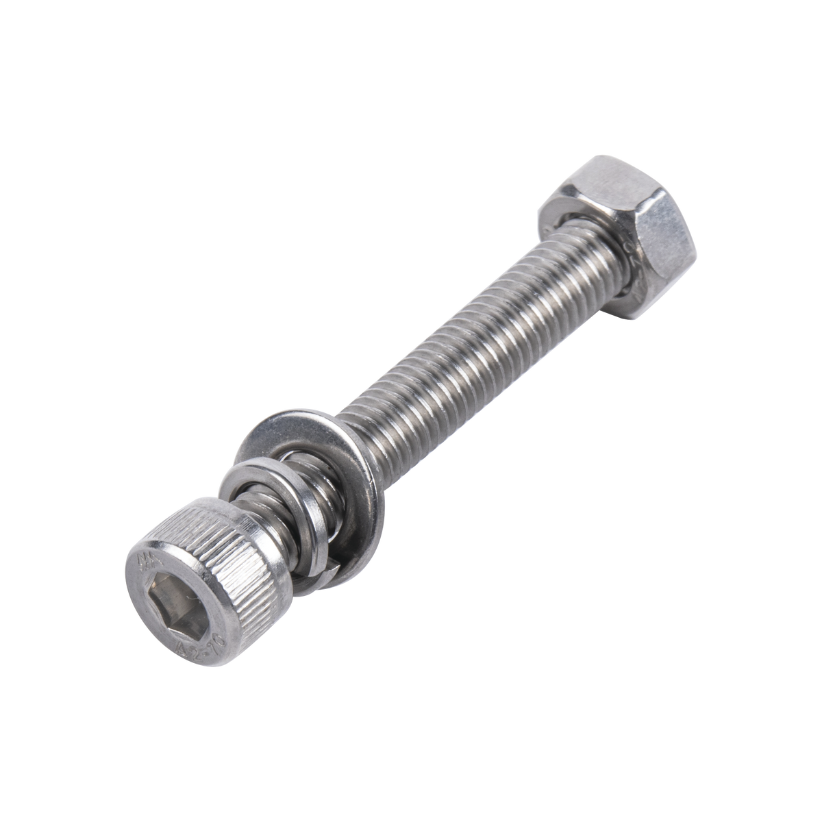 1 Tornillo Allen Milimétrico de Acero Inoxidable M8-1.25 x 55/ Con 1 Tuerca, 1 Arandela de Presión y 1 Plana / Para Montajes de Módulos Foto Voltaicos .