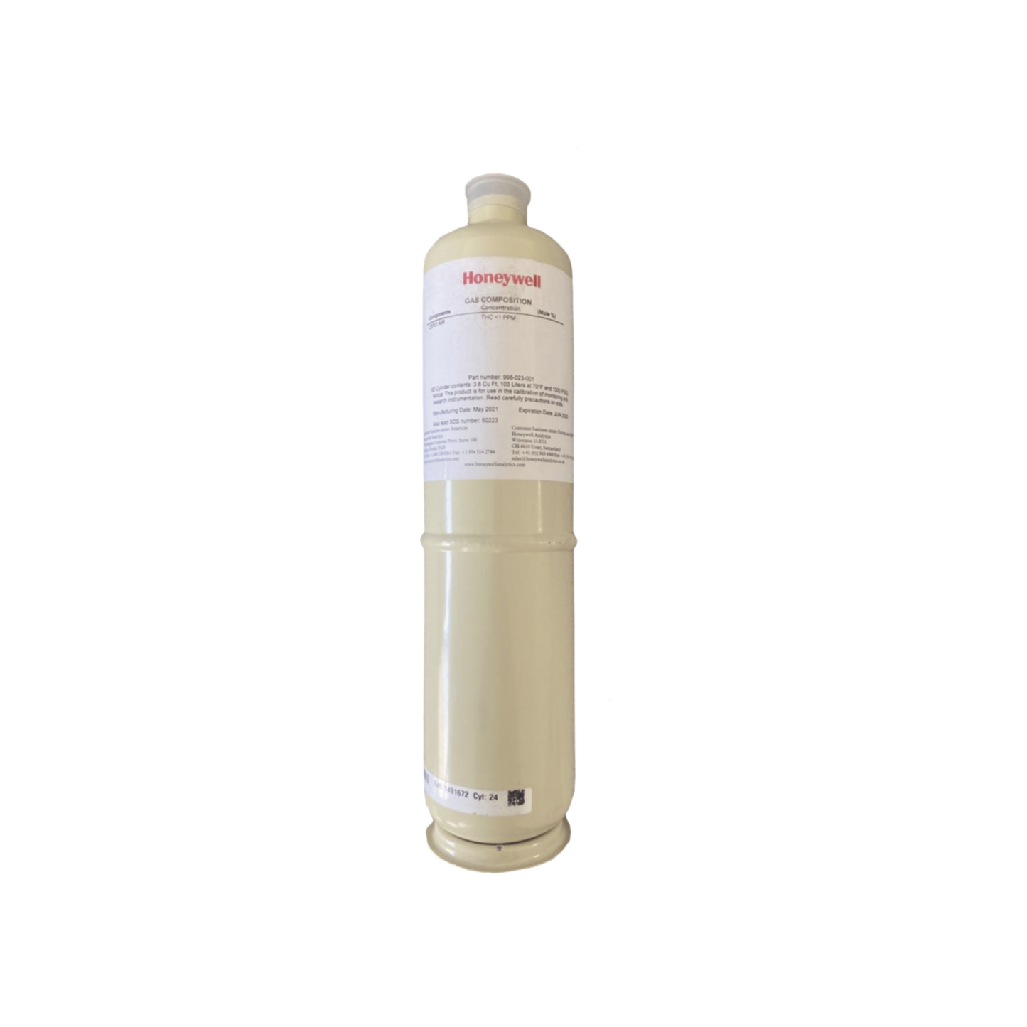 Cilindro Para Calibración De Propano/Air (C3H8), Balance Aire, Concentración 50% LEL, Capacidad 103 L, Dimensiones 5/8" x 18", Para Serie XNX/XCD/S3K Gases Combustibles