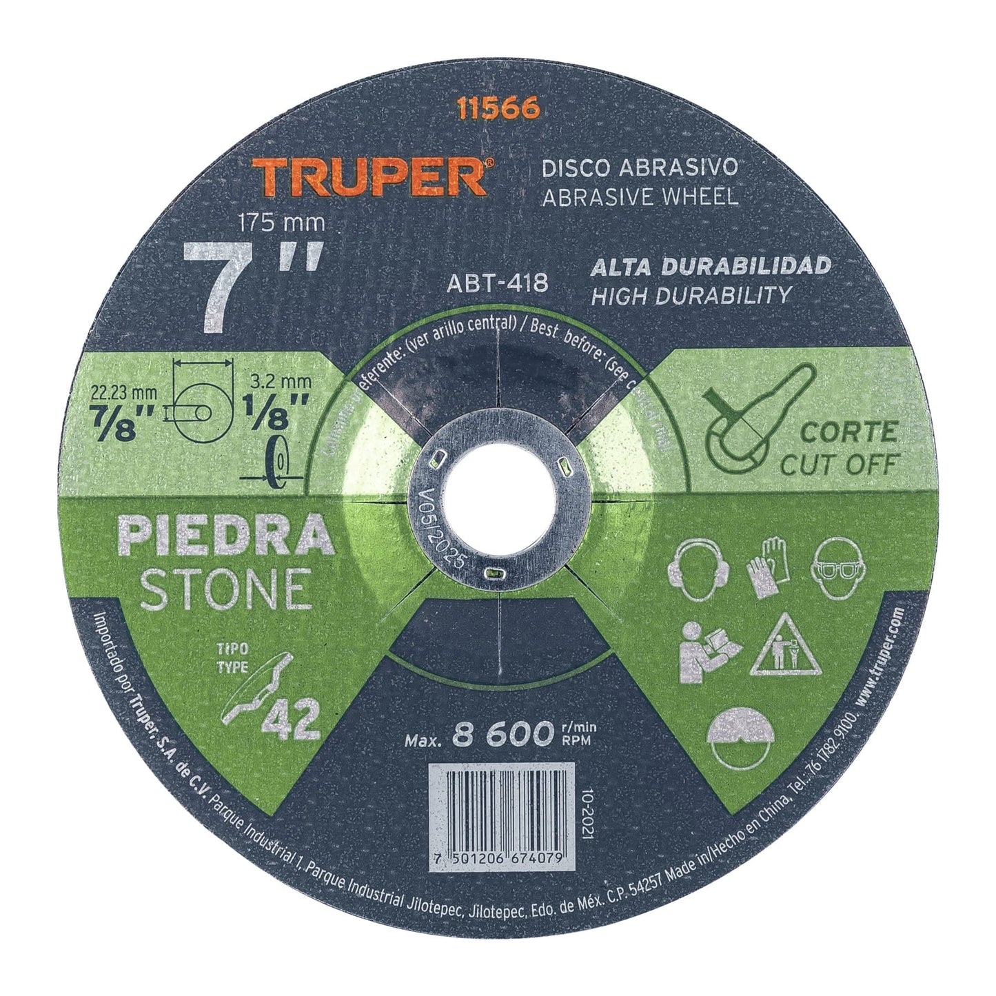 Disco Tipo 42 de 7' x 3.2 mm para corte de piedra, Truper