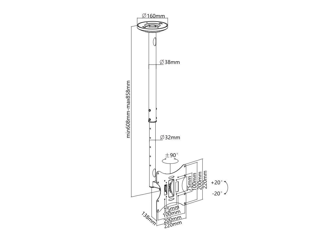 Soporte de Acero Para Televisor - Techo OVALTECH OVTV-C2342 - Vista 5