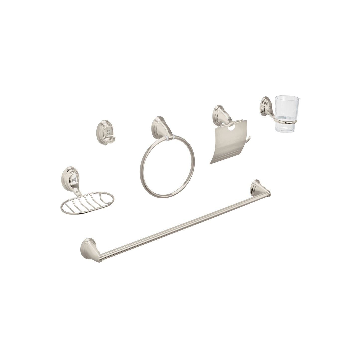 Juego de 6 accesorios p/baño satín chapetón ovalado, Aqua