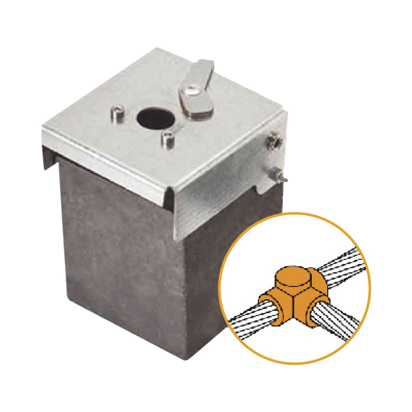 Molde de Grafito Horizontal Unión en T / Cable 2/0 AWG (70 mm²) / 70 Soldaduras / Acero Electrogalvanizado / Normativa UNE 21186