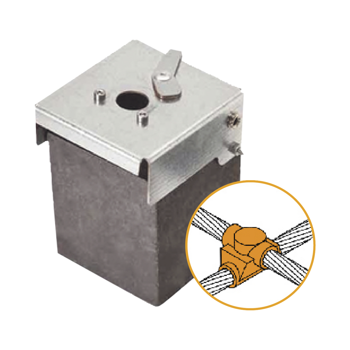 Molde de Grafito Horizontal Unión en Cruz / Cable 2/0 AWG (70 mm²) / 50 Soldaduras / Acero Electrogalvanizado / Normativa IEC 62305