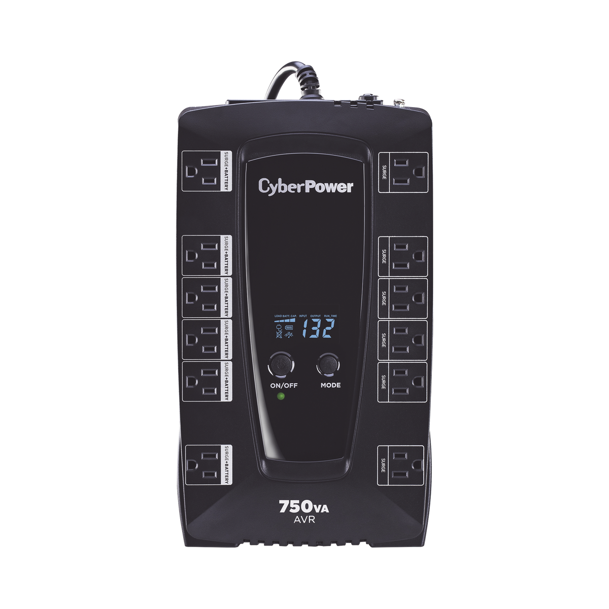 UPS de 750 VA/450 W, Topología Línea Interactiva, Entrada 120 Vca NEMA 5-15P, Tipo Gabinete Compacto, Con 12 Tomas NEMA 5-15R