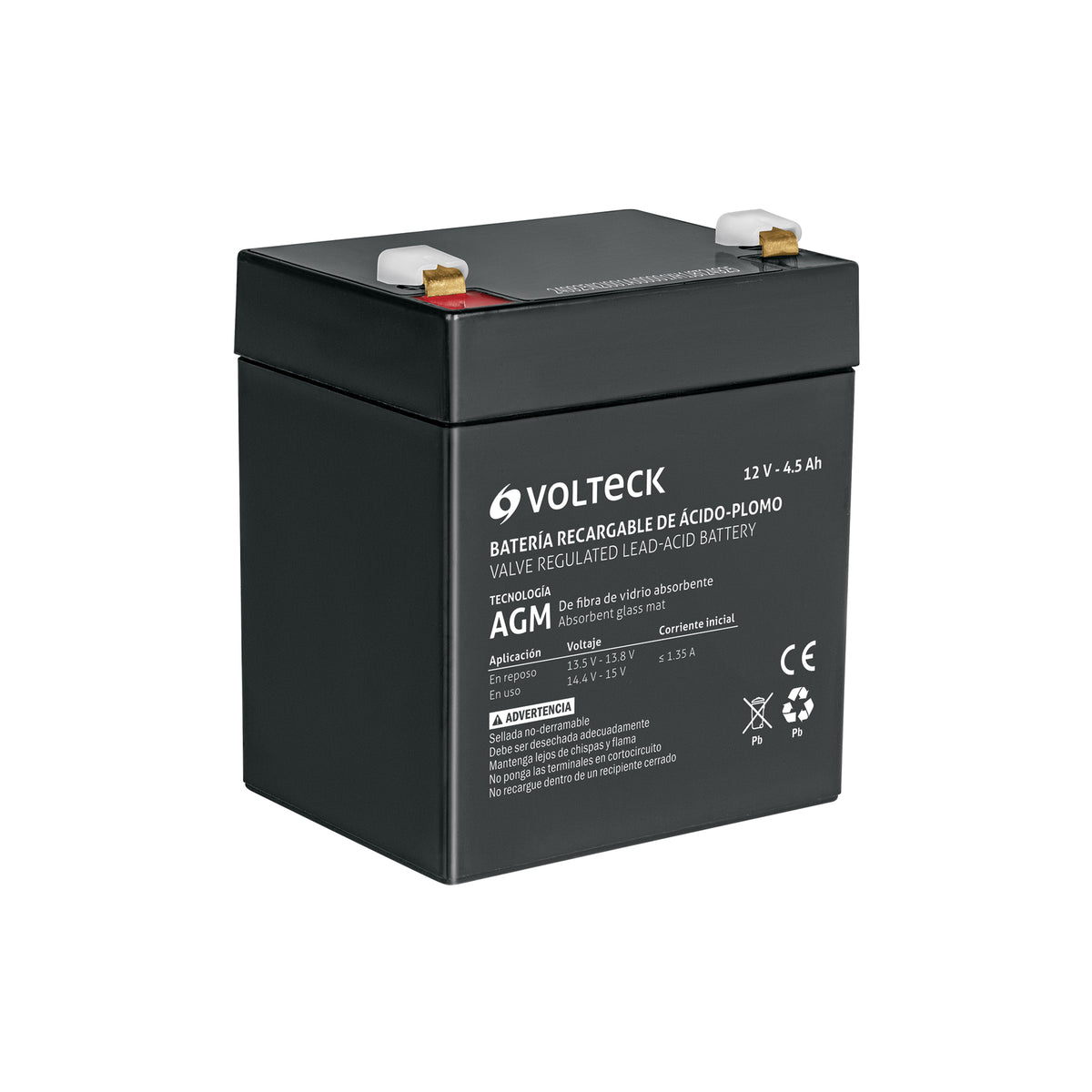 Batería sellada de ácido-plomo 12 Vcc 4.5 Ah, VOLTECK