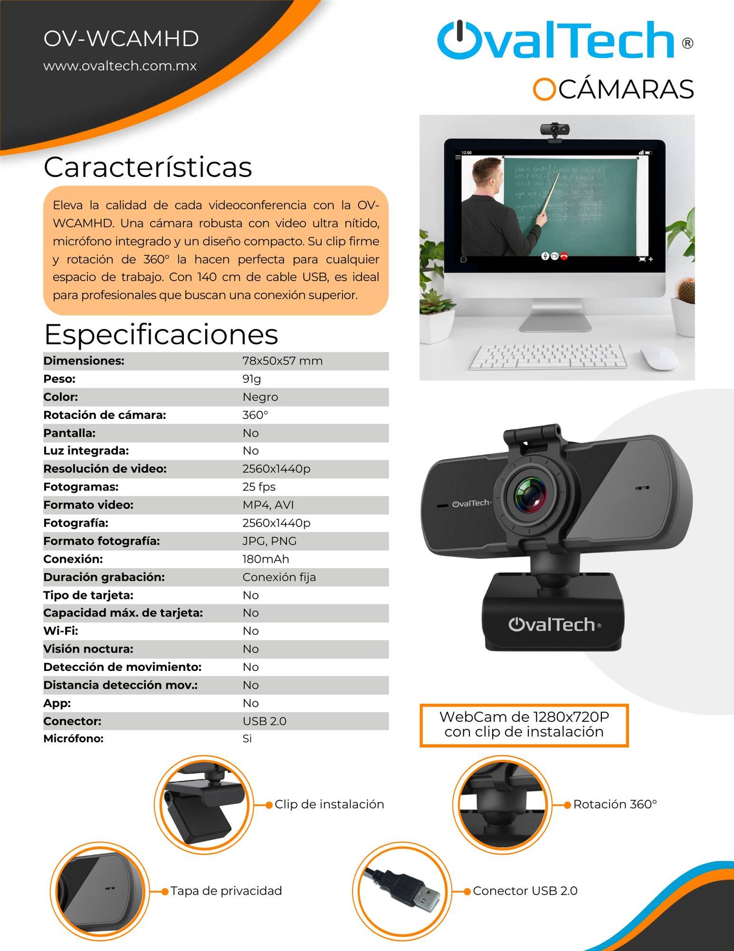 Webcam OVALTECH OV-WCAMHD - Vista 3