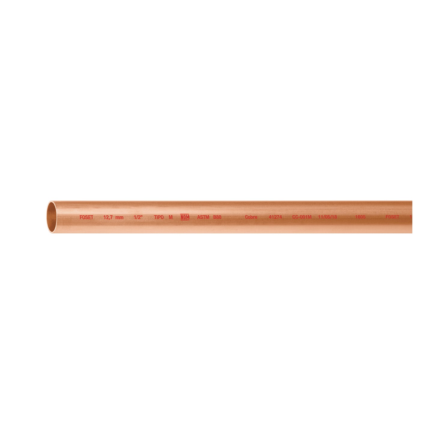 Tubo de 1/2' de cobre tipo 'M', de 3m, 0.9kg, FOSET