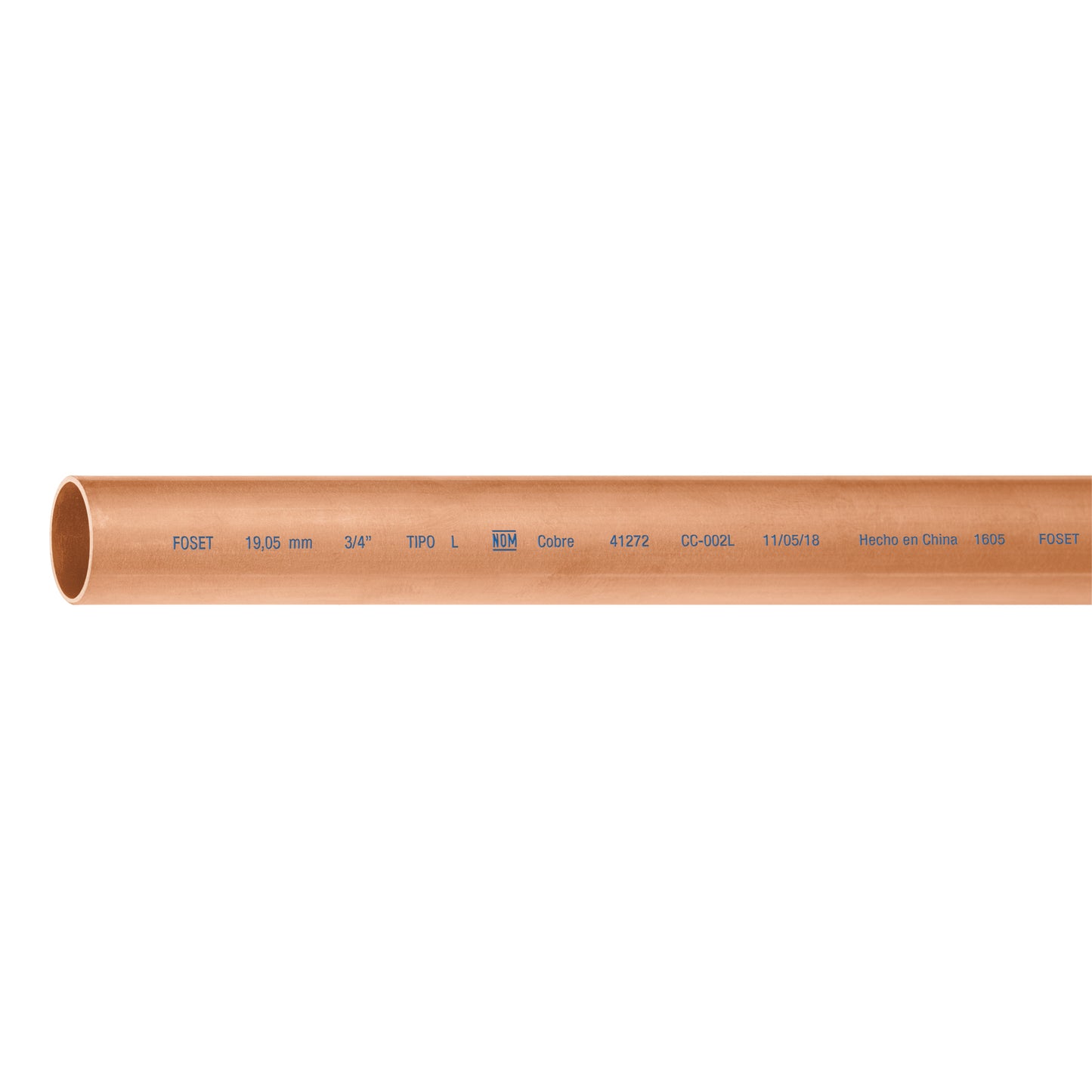 Tubo de 3/4' de cobre tipo 'L', de 3m, 1.9kg, FOSET