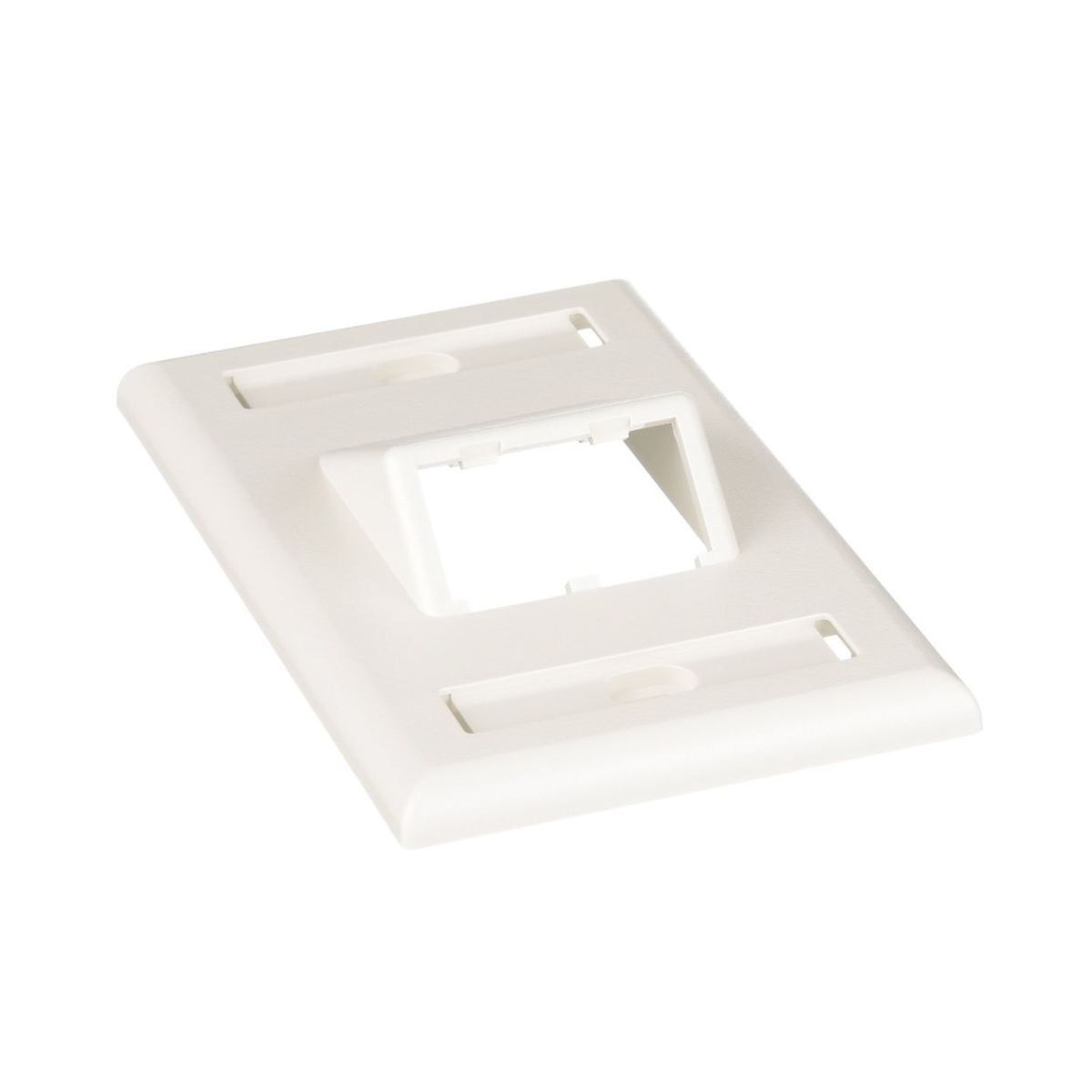 Placa de Pared Vertical Cl�sica, Salida Para 2 Puertos Mini-Com Inclinados, Con Espacios Para Etiquetas, Color Blanco Mate