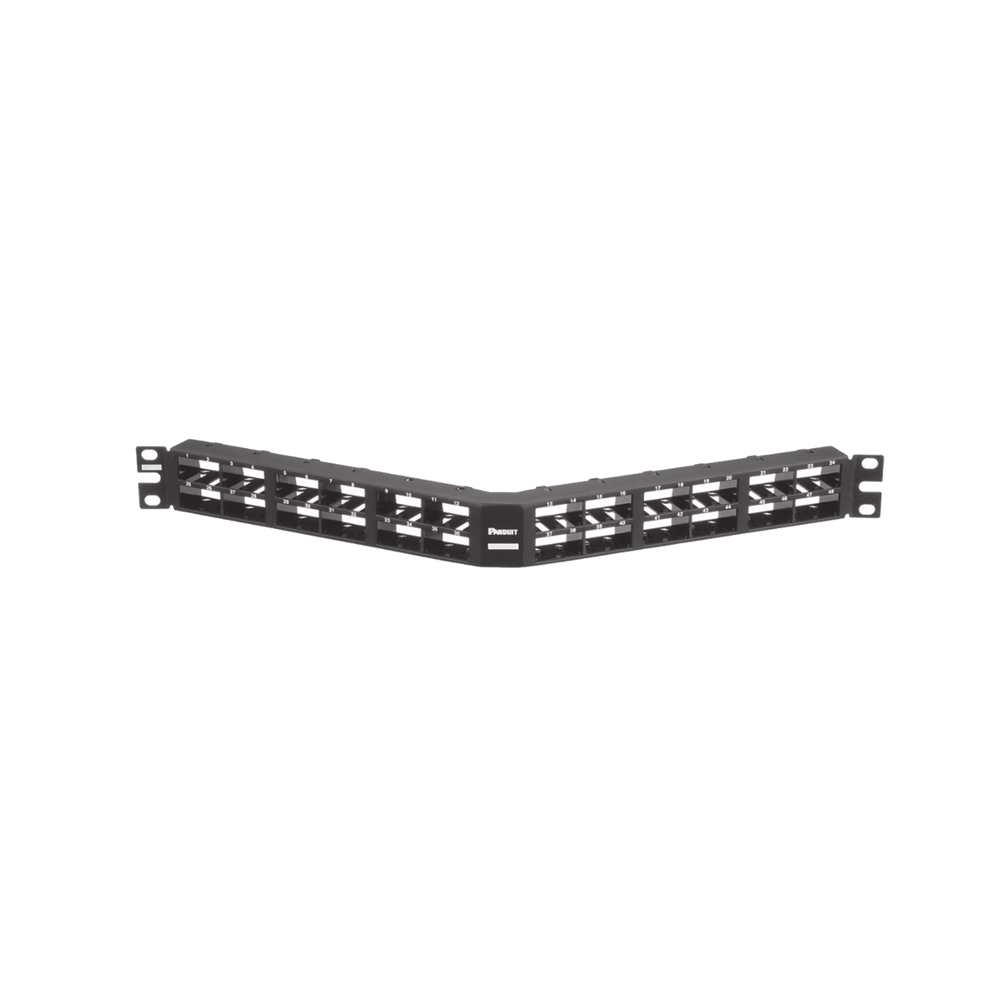 Panel de Parcheo Modular Mini-Com (Sin Conectores), Angulado, Sin Blindaje, Alta Densidad, de 48 Puertos, 1UR