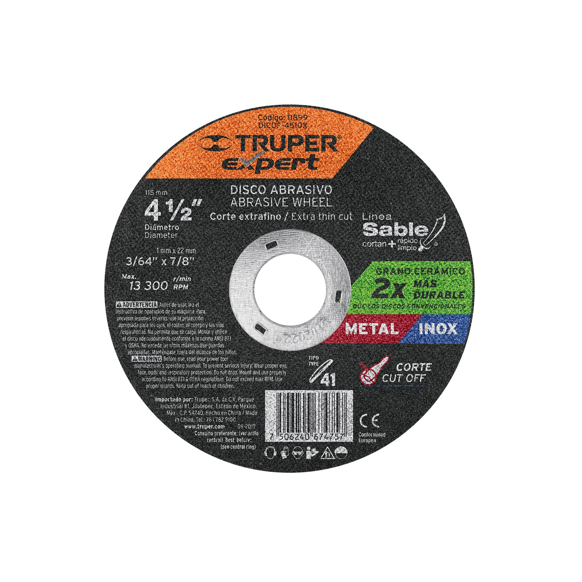 Disco Tipo 41 de 4-1/2' x 1 mm corte fino de metal, Expert