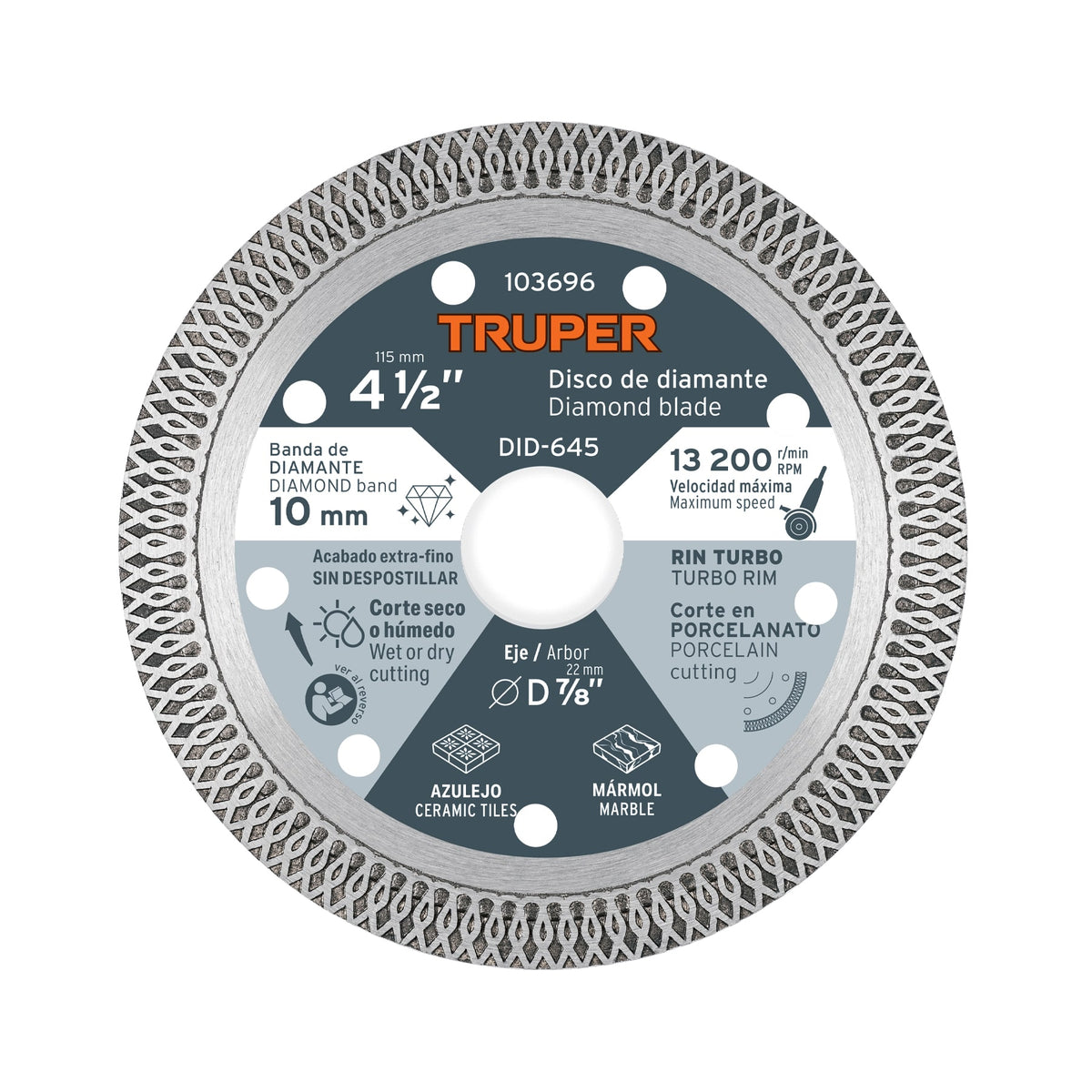 Disco de diamante 4 1/2' corte porcelanato, Truper