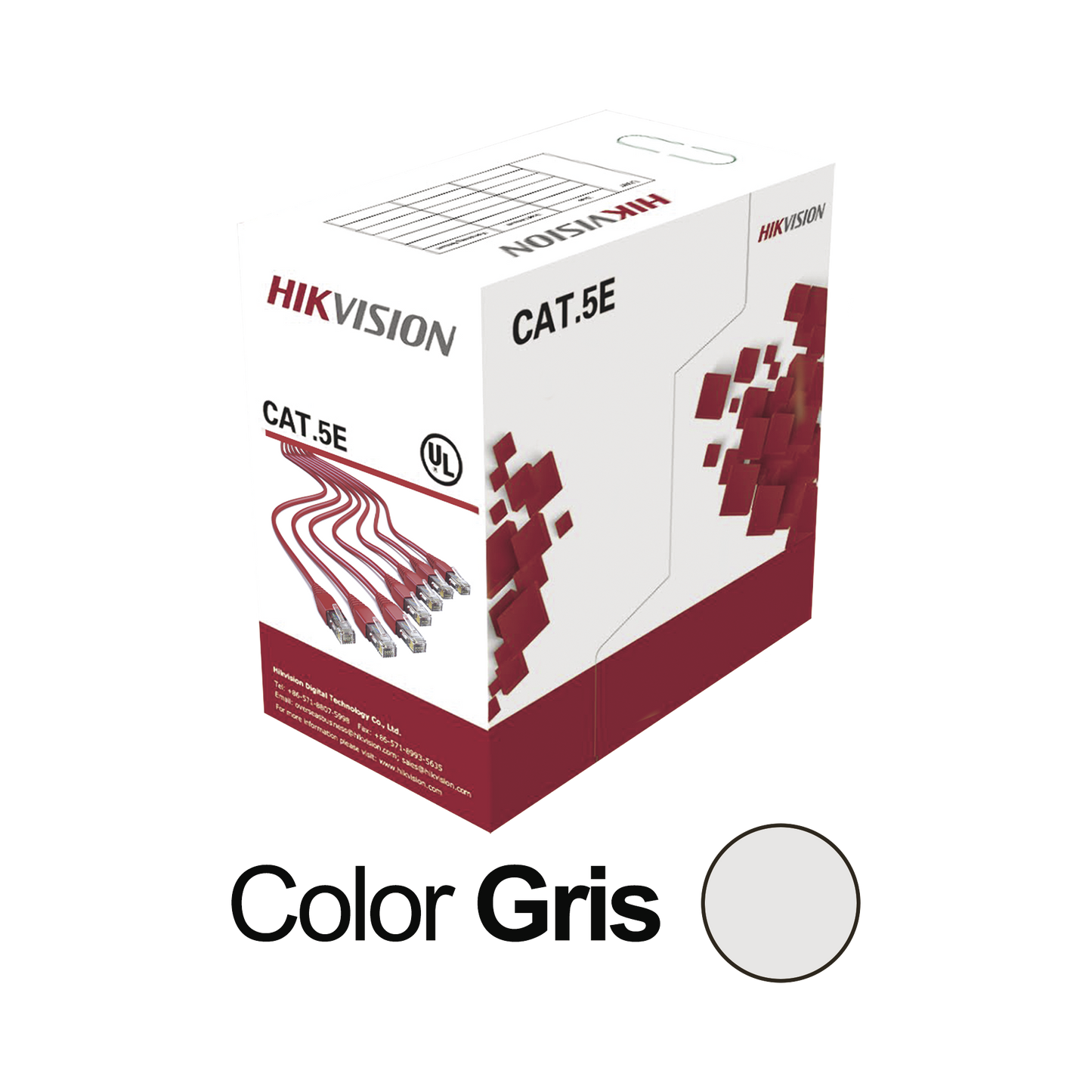 Bobina de Cable UTP 305 Metros (1000 Pies) / Cat5E (24 AWG) / Color Gris / PVC (CM) / Uso en Interior / 100% Cobre / Aplicaciones de CCTV y Redes de Datos