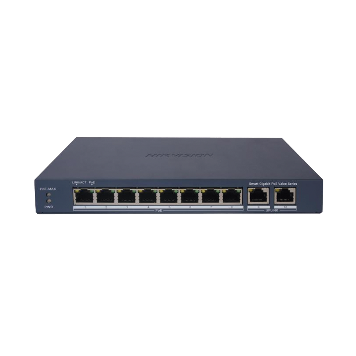 Switch Gigabit PoE+ / Administrable / 8 Puertos 1000 Mbps PoE+ / 2 Puertos 1000 Mbps de Uplink / Configuración Nube Hik-PartnerPro / Modo Extendido hasta 300 Metros / 60 W