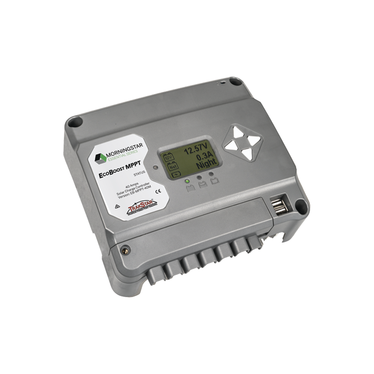 Controlador de Carga Solar MPPT EcoBoost 40 A / Pantalla LCD / 12V y 24V / 2 Puertos USB 3A / Control de Iluminación