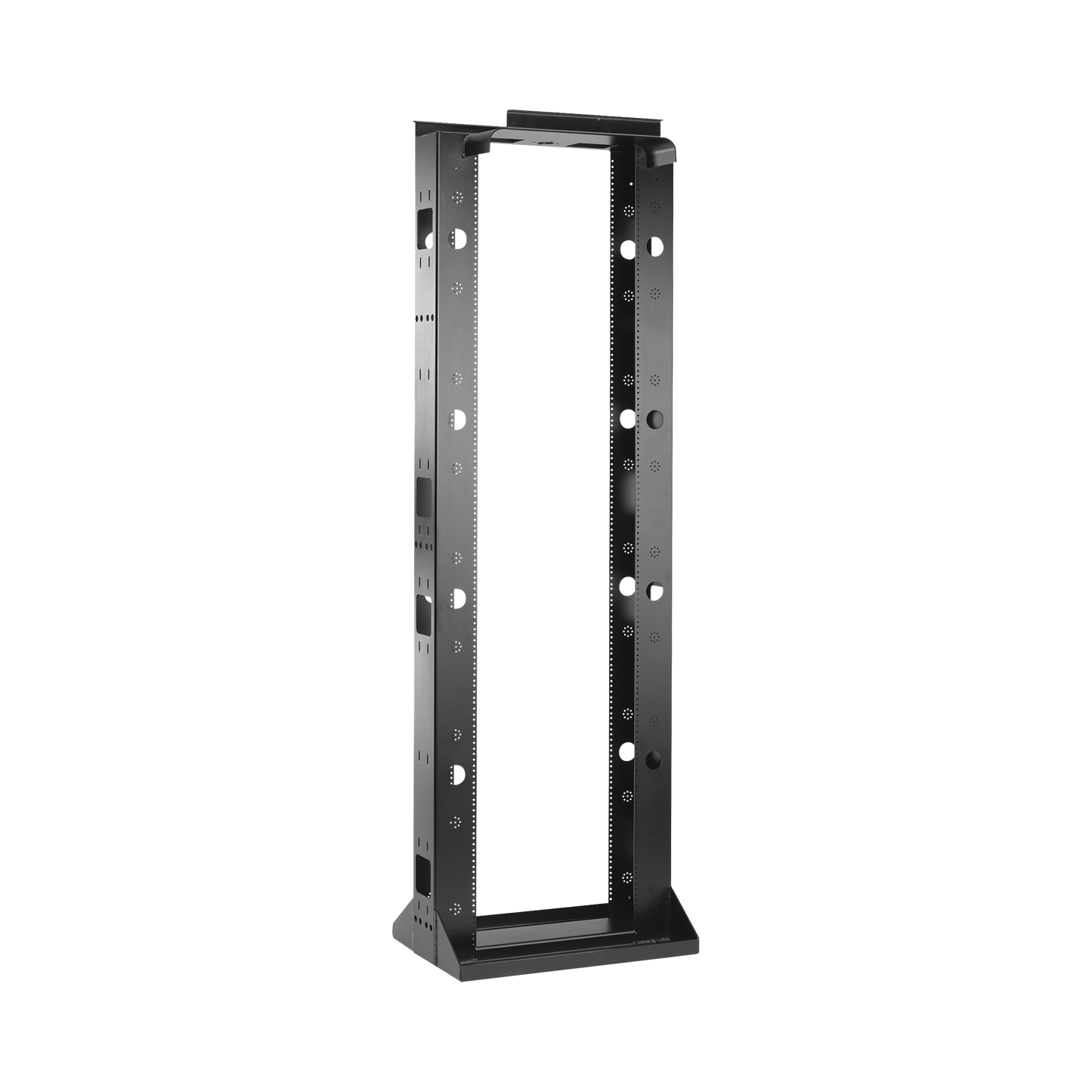 Rack Abierto Sísmico de 2 Postes Estándar de 19 in / 45U / 2.19 m (7.2 ft) de Altura / Capacidad 2,500 lb (1,134 kg) / Acero Calibre 10 (3.4 mm) / Certificación NEBS Zona 4 y OSHPD / Negro RAL 9005
