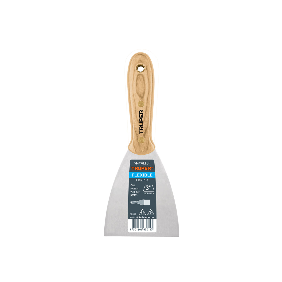 Espátula flexible 3' con mango de madera, Truper