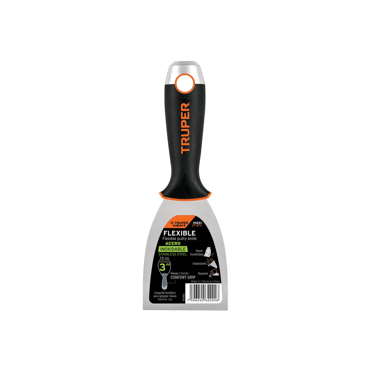 Espátula flexible 3' acero inox. mango Comfort Grip, Expert