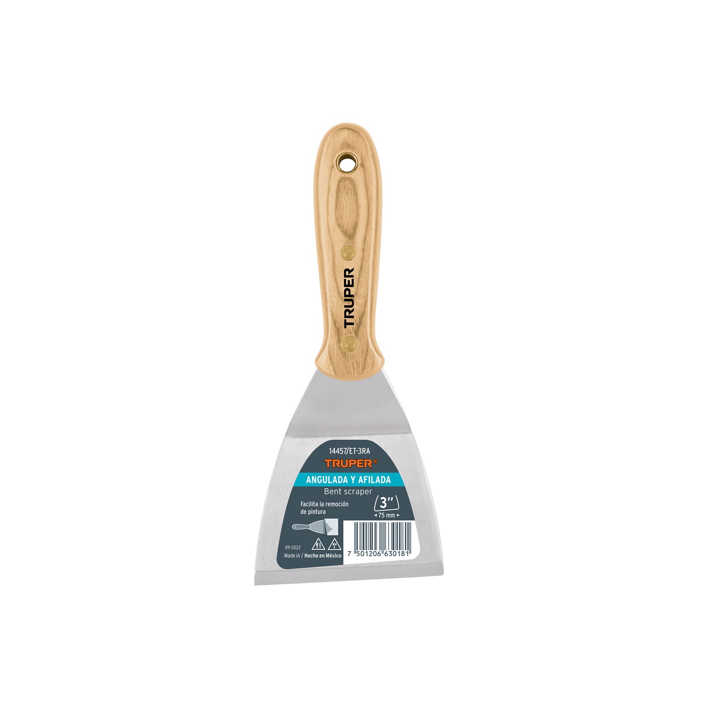 Espátula afilada y angulada 3' con mango de madera, Truper