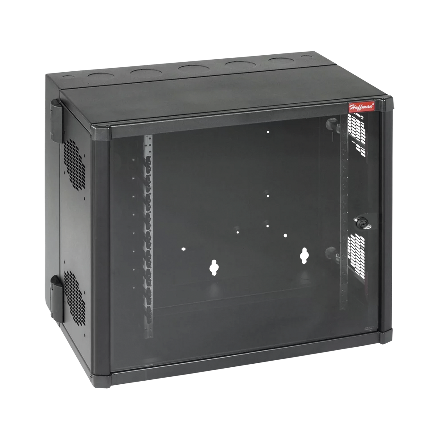 Gabinete AccessPlus de 12 UR Montaje en Pared de 19in, Rieles Numerados y Roscados #10-32, Puerta con Ventana de Seguridad, 700 mm de Ancho, 637 mm de Profundidad, Color Negro