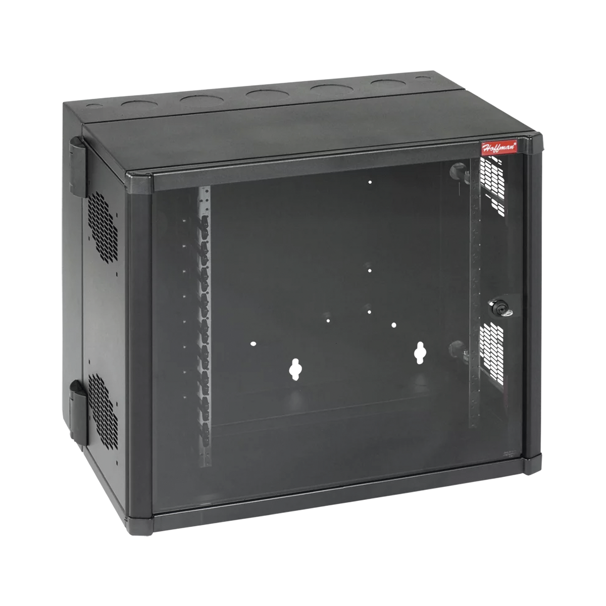 Gabinete AccessPlus de 12 UR Montaje en Pared de 19in, Rieles Numerados y Roscados #10-32, Puerta con Ventana de Seguridad, 700 mm de Ancho, 637 mm de Profundidad, Color Negro