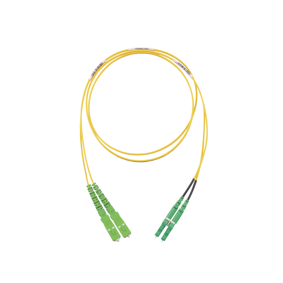 Jumper de Fibra Optica Monomodo 9/125 OS2, SC/APC-LC/APC Duplex, OFNR (Riser), Color Amarillo, 2 Metros (6.56 Pies)