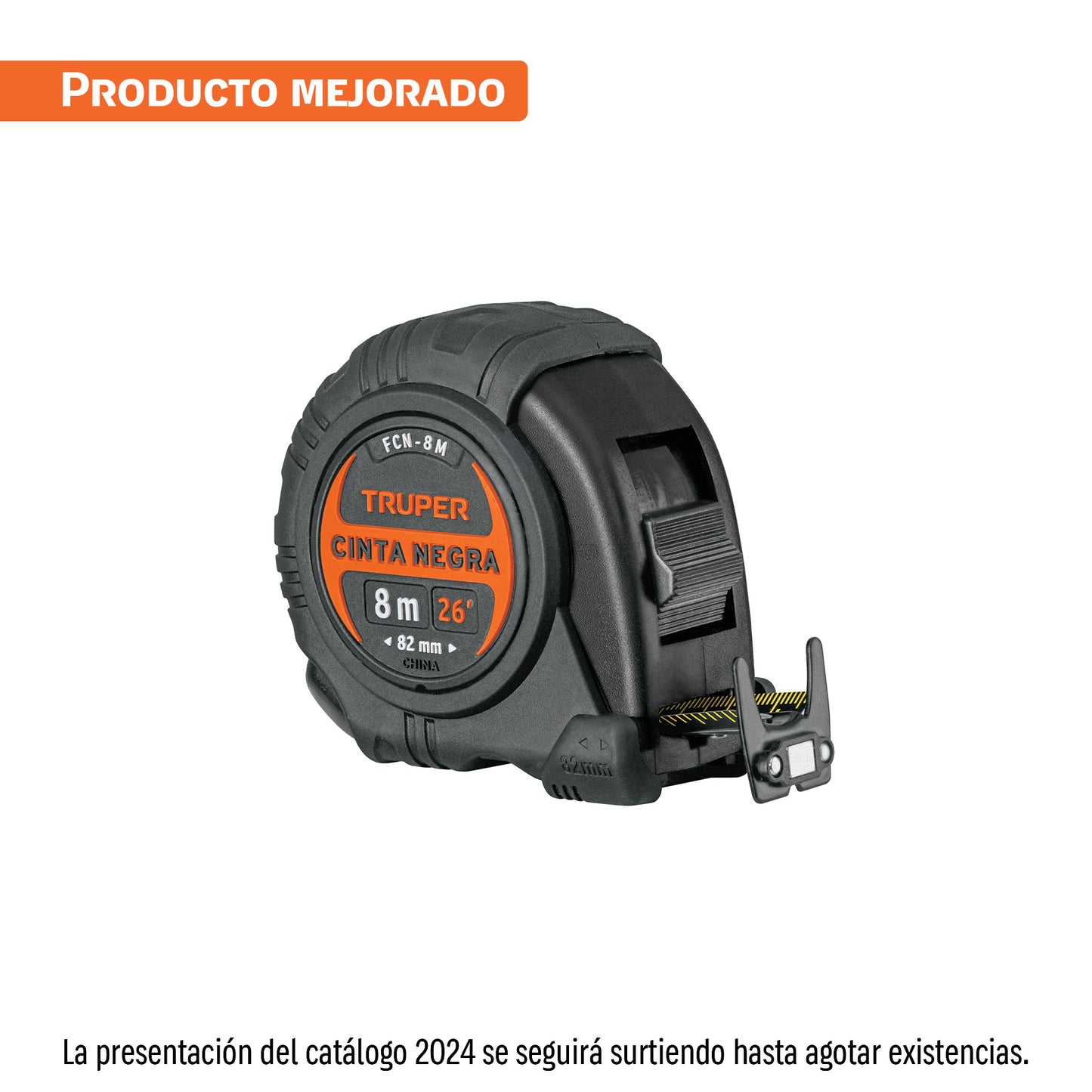 Flexómetro contra impactos 8 m, Cinta Negra 25 mm, Truper