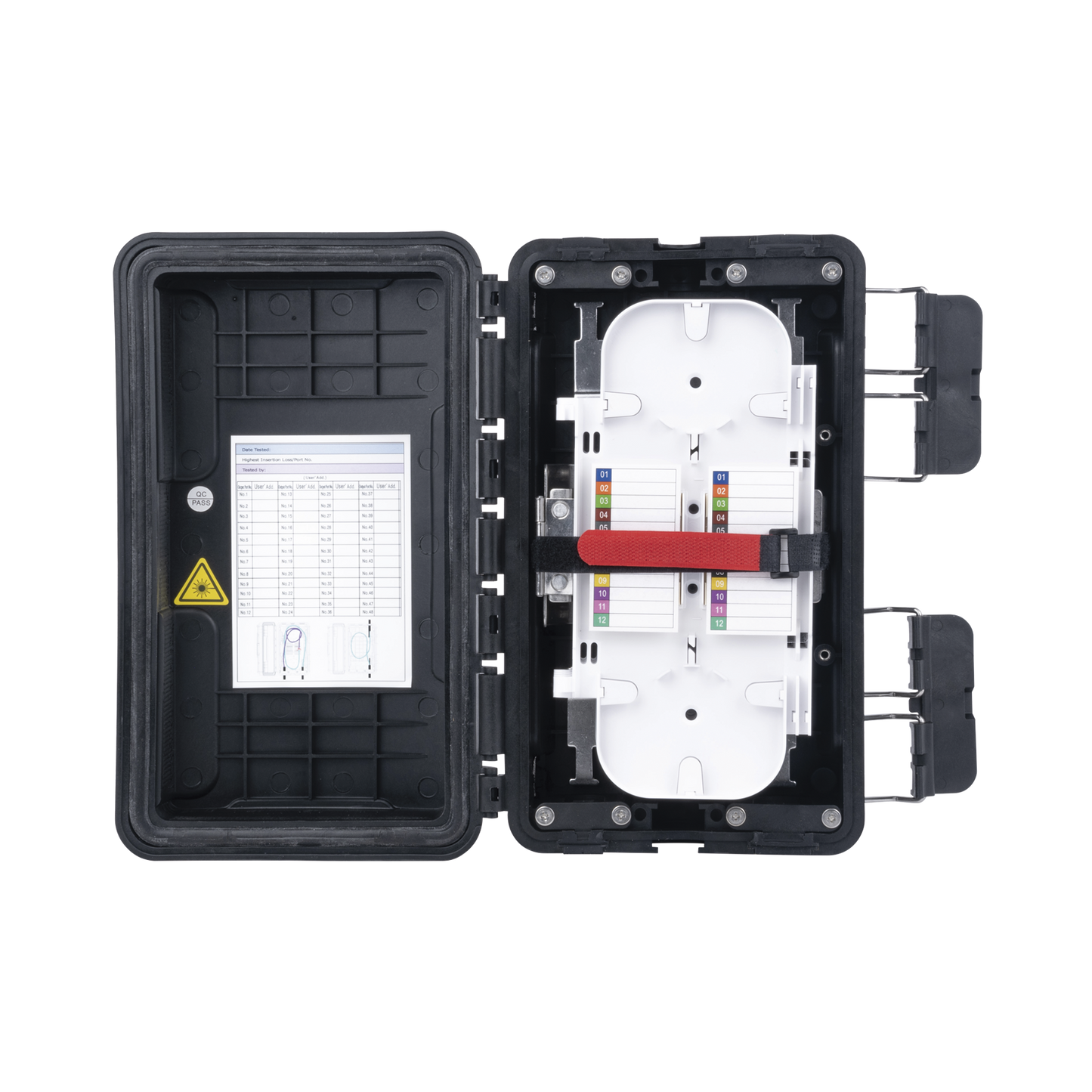 Caja de Distribuci�n de Fibra �ptica, Hasta 96 Empalmes, Exterior IP65, Color Negro
