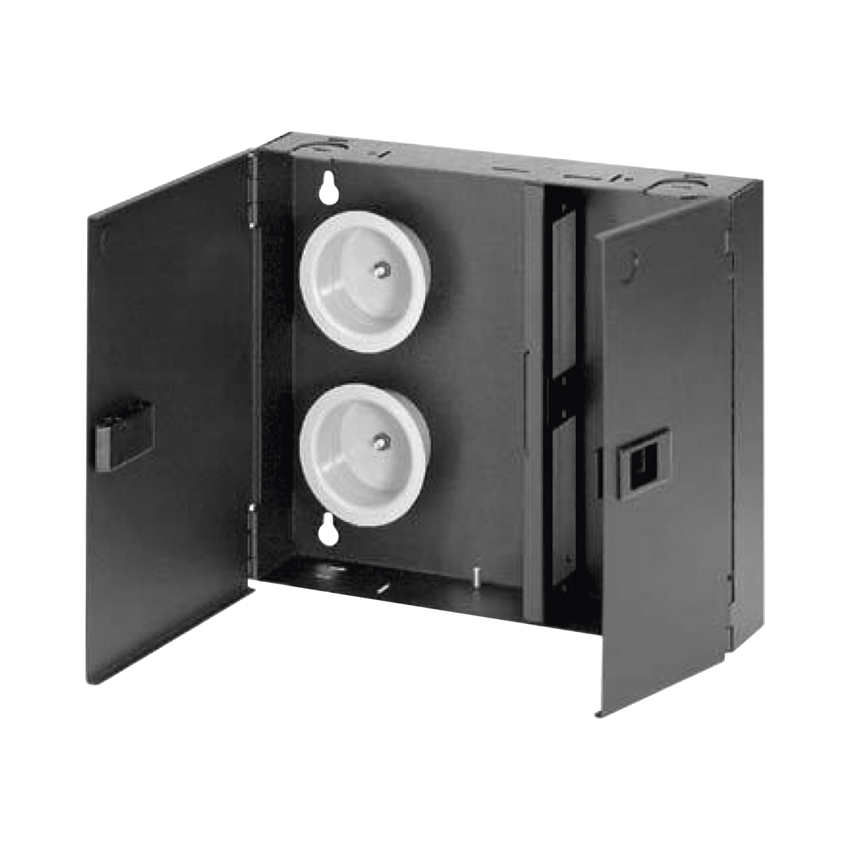Caja de Conexi�n de Fibra �ptica, Para Montaje en Pared, Acepta 2 Placas FAP o FMP, Hasta 48 Fibras, Color Negro