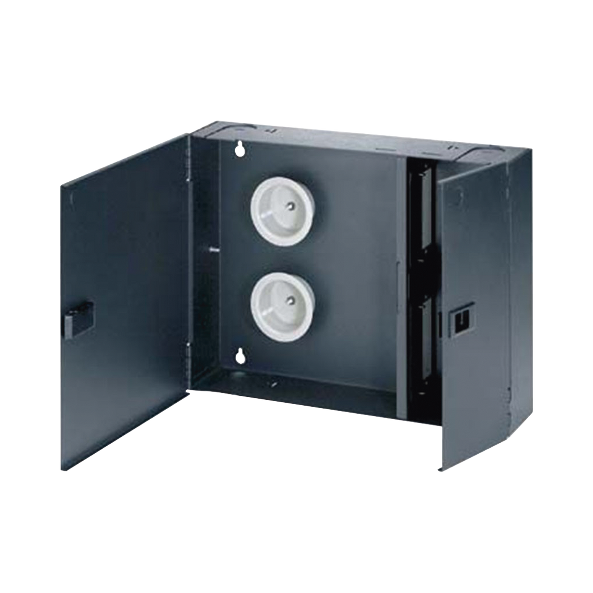 Caja de Conexi�n de Fibra �ptica, Para Montaje en Pared, Acepta 4 Placas Acopladoras FAP o FMP, Hasta 96 Fibras, Color Negro