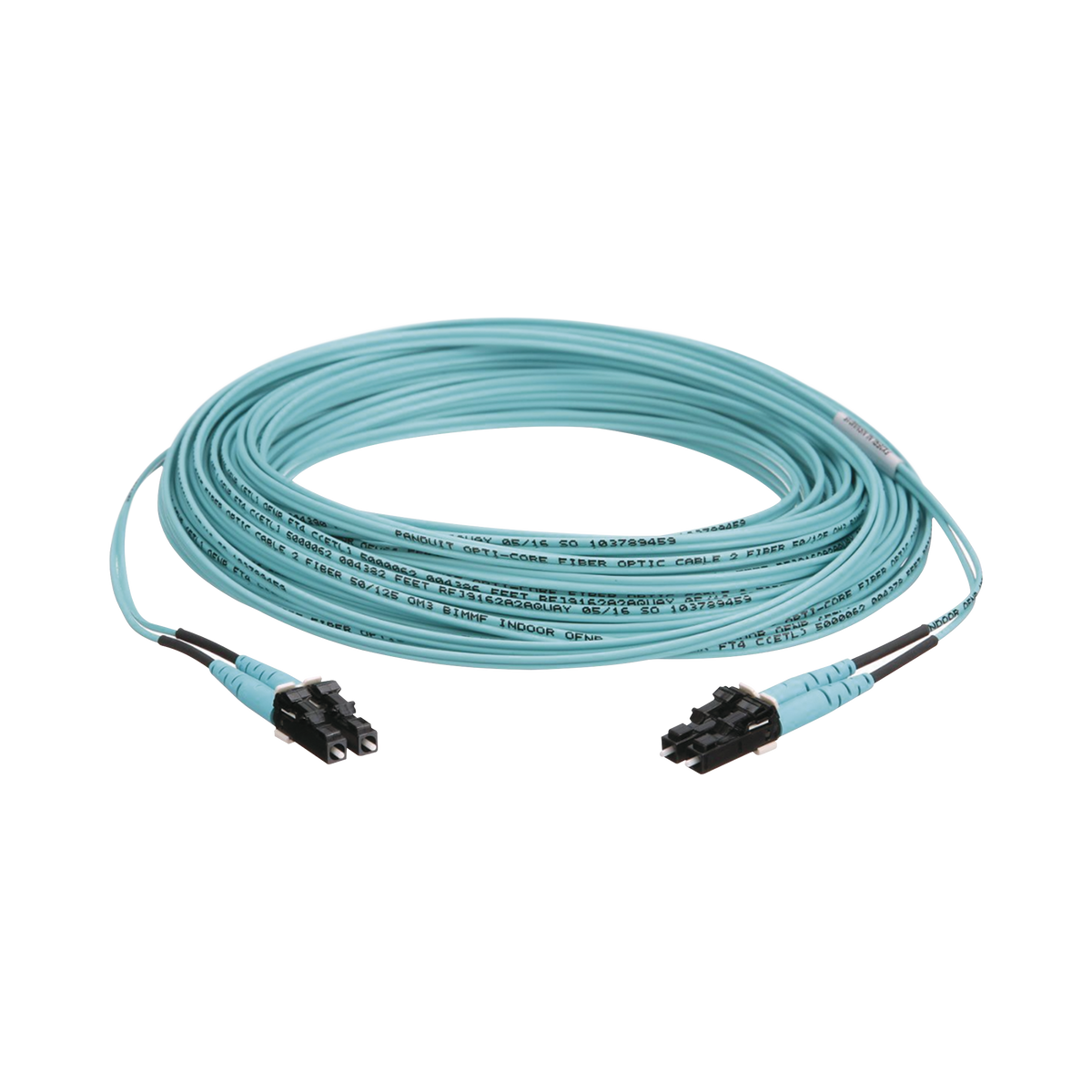 Jumper de Fibra Optica Multimodo 50/125 OM3, LC-LC Duplex, OFNR (Riser), Color Aqua, 10 Metros (32.81 Pies)