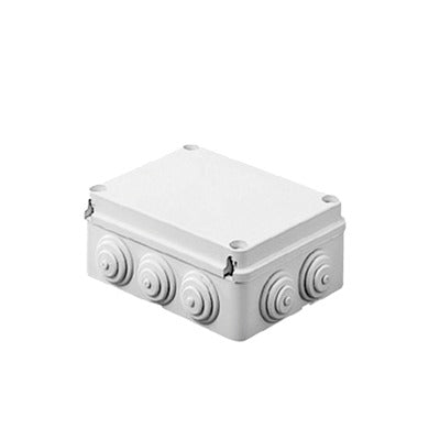 Caja Estanca de PVC Para Derivación y Conexión, 6 Entradas, Tapa Atornillada,100x100x50 mm (Área Interna), Uso Exterior IP55, Material que no Propaga el Fuego y Libre de Hálogenos