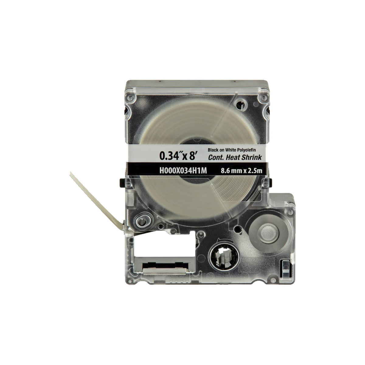 Casete de Etiquetas de Poliolefina de Cinta Continua, Tubo Termocontr�ctil, 8.6 mm (0.34 Pulgadas) de Ancho y 2.4 Metros (7.87 Pies) de Largo, Para Cables de 1.5 a 4.8 mm (18-12 AWG) de Di�metro, Color Blanco
