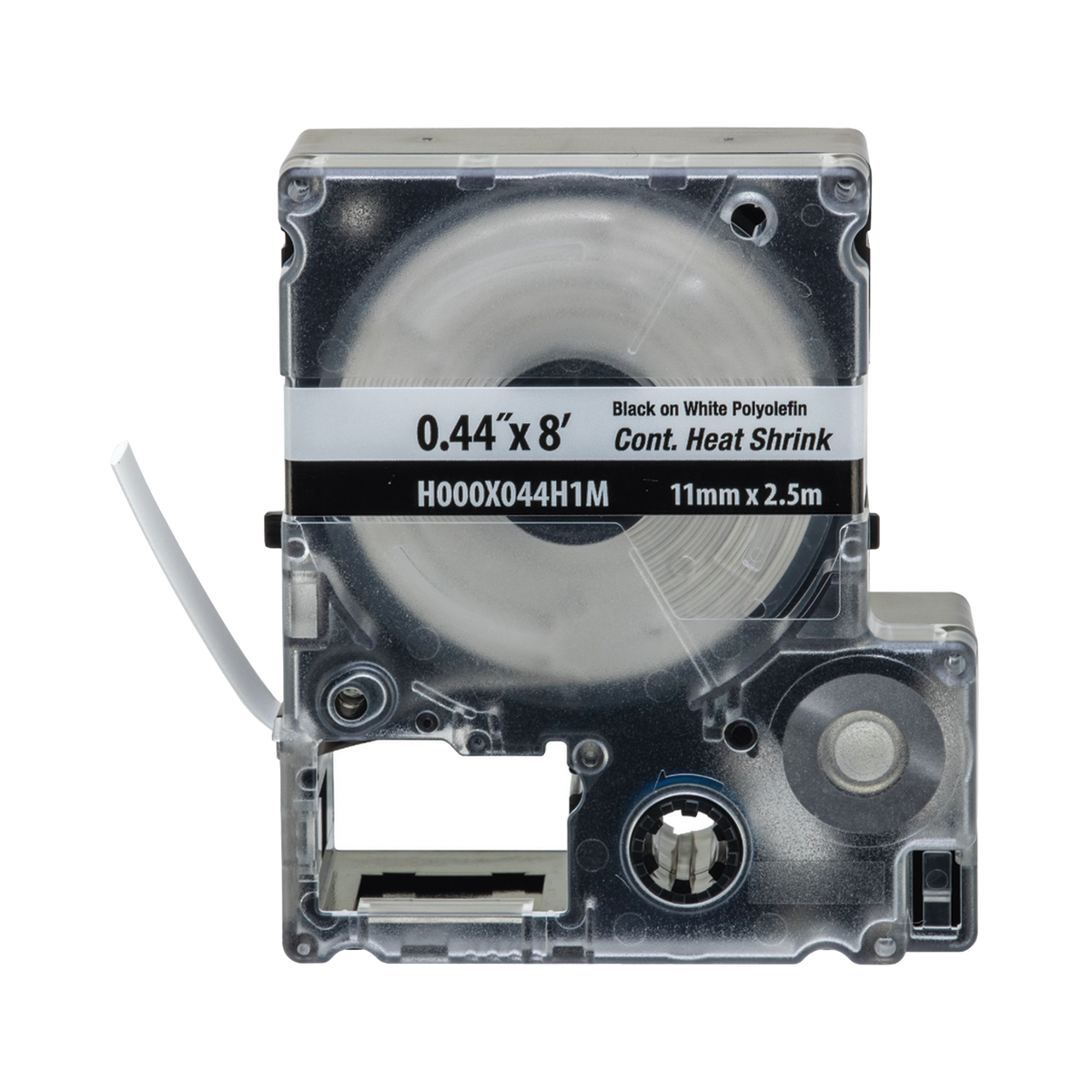 Casete de Etiquetas de Poliolefina de Cinta Continua, Tubo Termocontr�ctil, 11.2 mm (0.44 pulgadas) de Ancho y 2.4 metros (7.87 pies) de Largo, Para Cables de 2 a 6.4 mm (16-10 AWG) de Di�metro, Color Blanco
