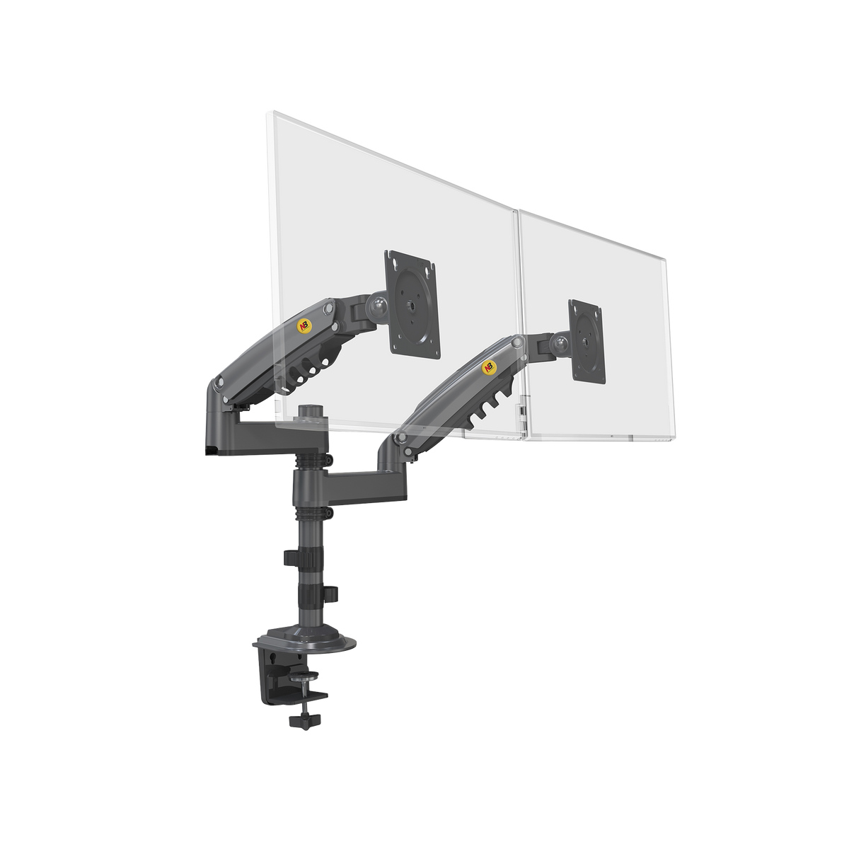 Montaje de Escritorio articulado para 2 monitores de 17 a 27" / Soporta hasta 9kg por monitor / Vesa 75 x 75 / 100 x 100 / Acero / Rotación: 360°