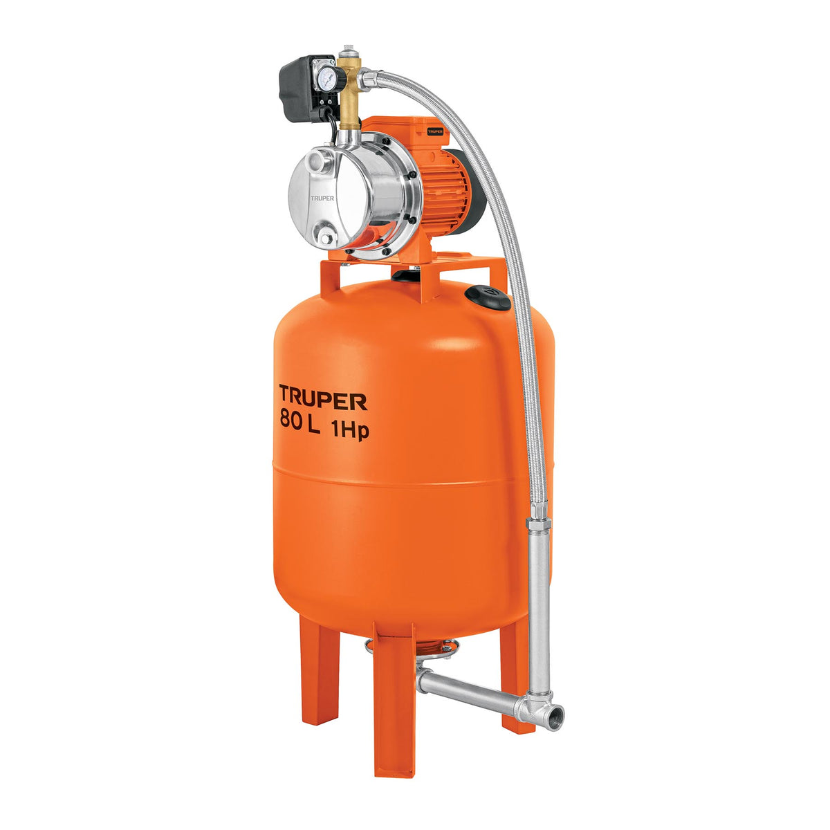 Equipo hidroneumático 80L, bomba jet inox. 1 HP, TRUPER