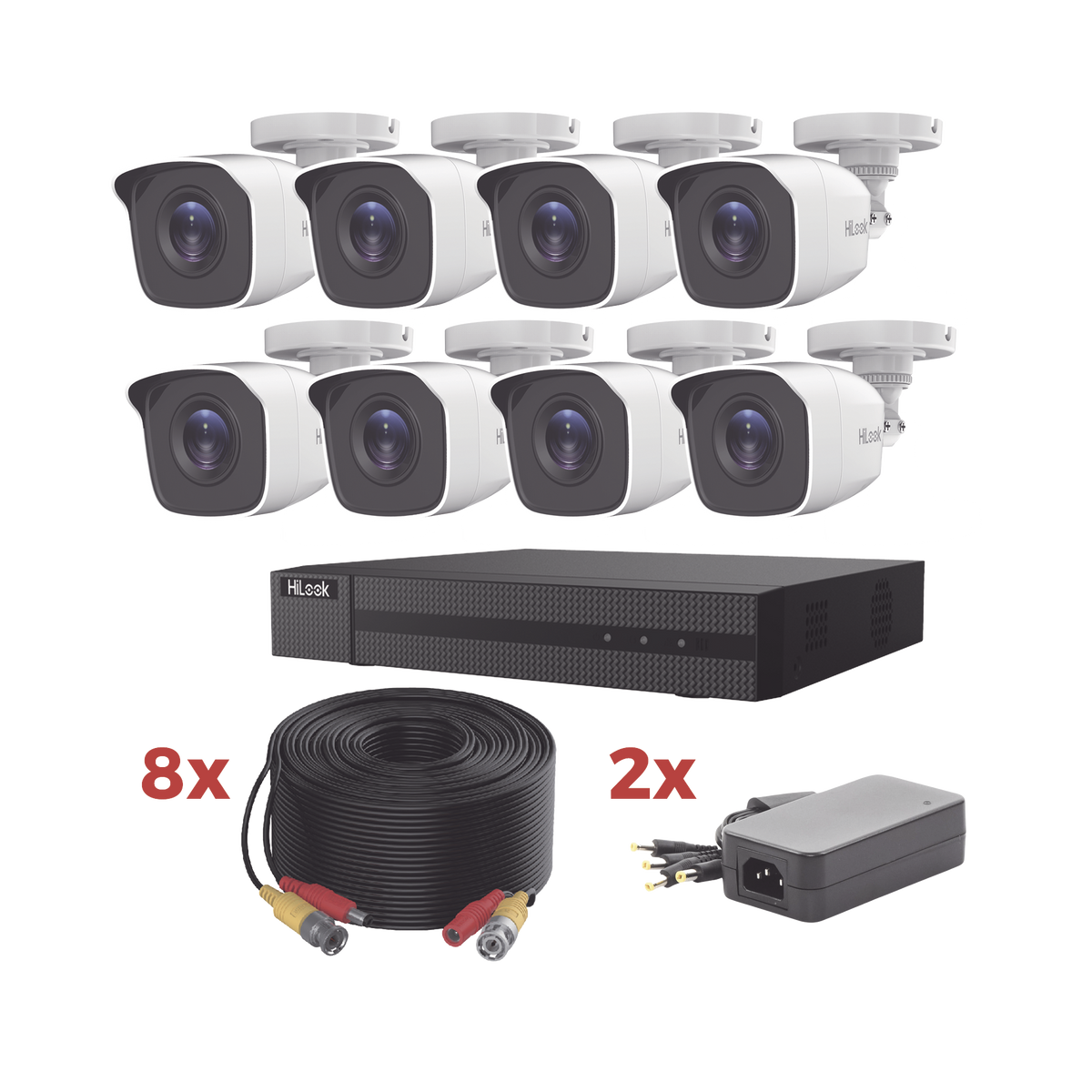 Kit TurboHD / DVR 8 Canales 1080p Lite / 8 Cámaras bala 1080p metalicas / 8 cables de 20 metros / 2 fuentes de 4 canales