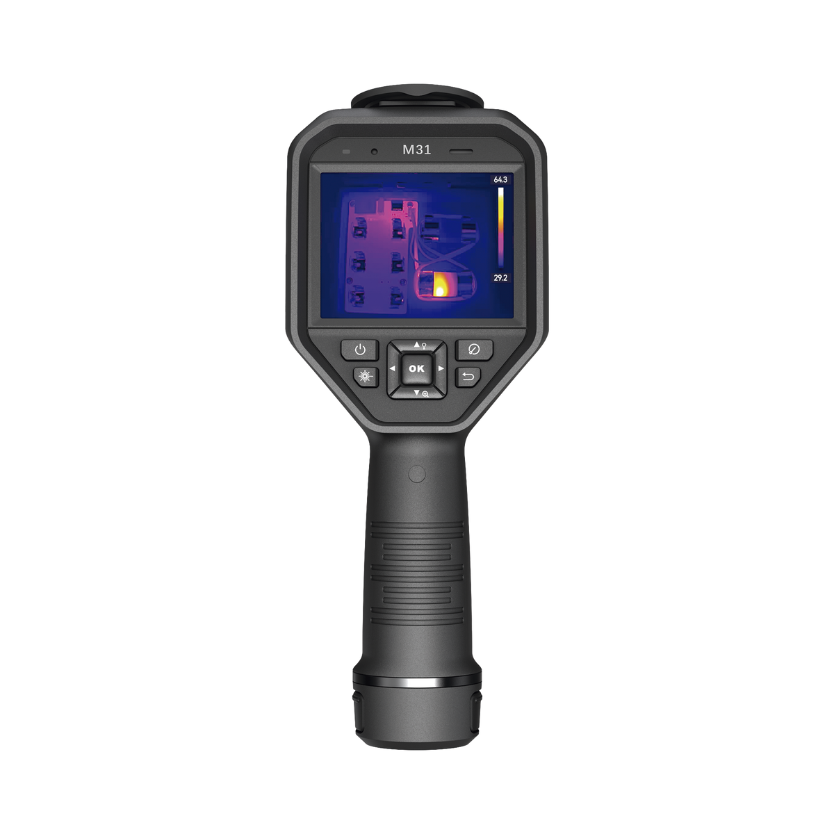 M31 - Cámara Termográfica Portátil Dual / Lente Térmico 9.7 mm (384 x 288) / Lente Óptico (8 Megapixel) / WiFi / IP54 / Ranura MicroSD hasta 64 Gb / Hasta 5 Horas de Funcionamiento Continuo