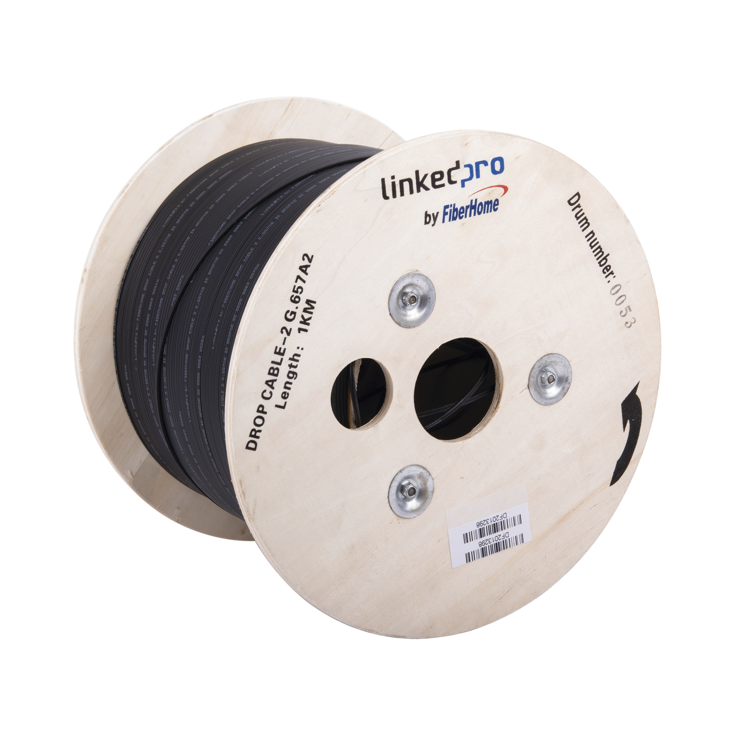 Carrete de 1 km de Fibra �ptica Drop, Interior/Exterior G.657A2 Monomodo de 2 Hilos (Bifibra), Dise�ada para Fusionarse, Diel�ctrica, Forro Negro, (No Soporta Conectores Mec�nicos)