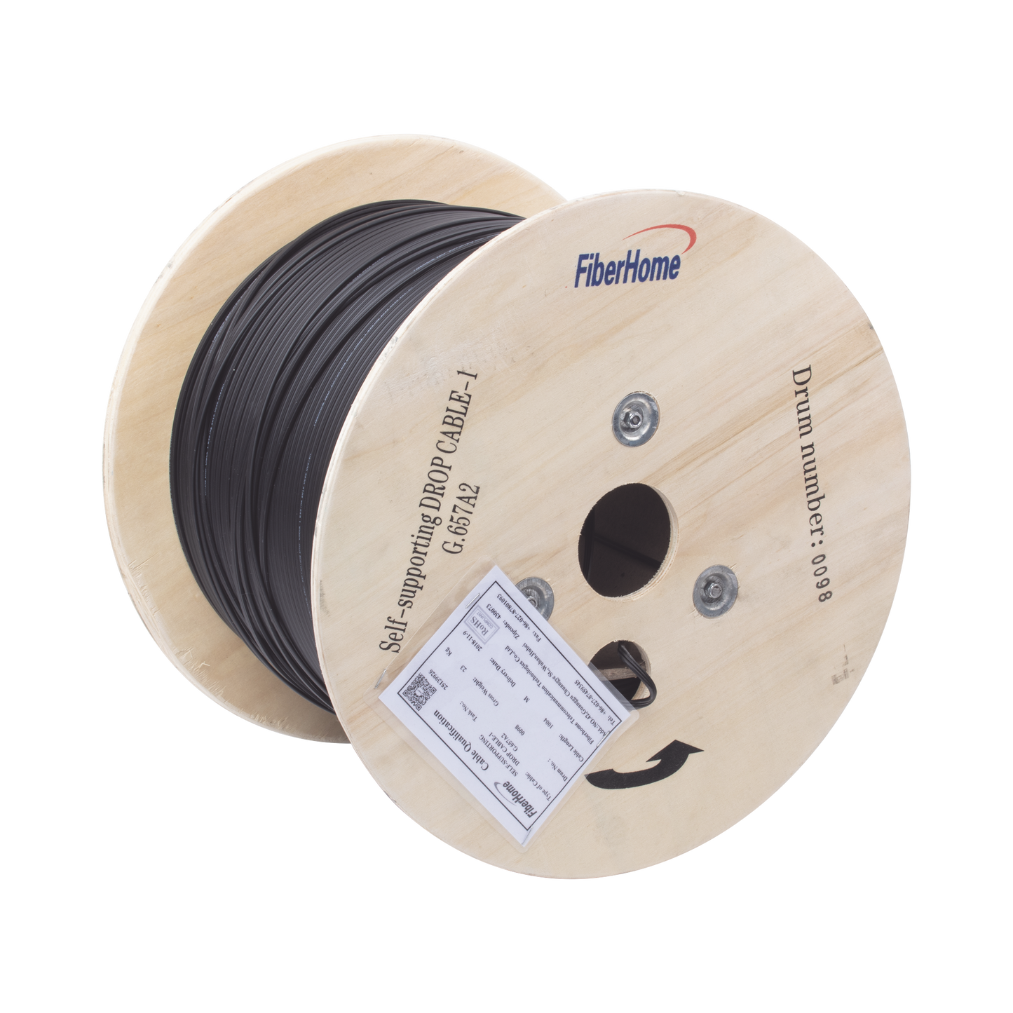 Carrete de 1 km de Fibra �ptica A�rea Mini Figura 8 G.657A2 Tipo Drop, Monomodo de 1 Hilo (Unifibra), Color Negro, Span 80