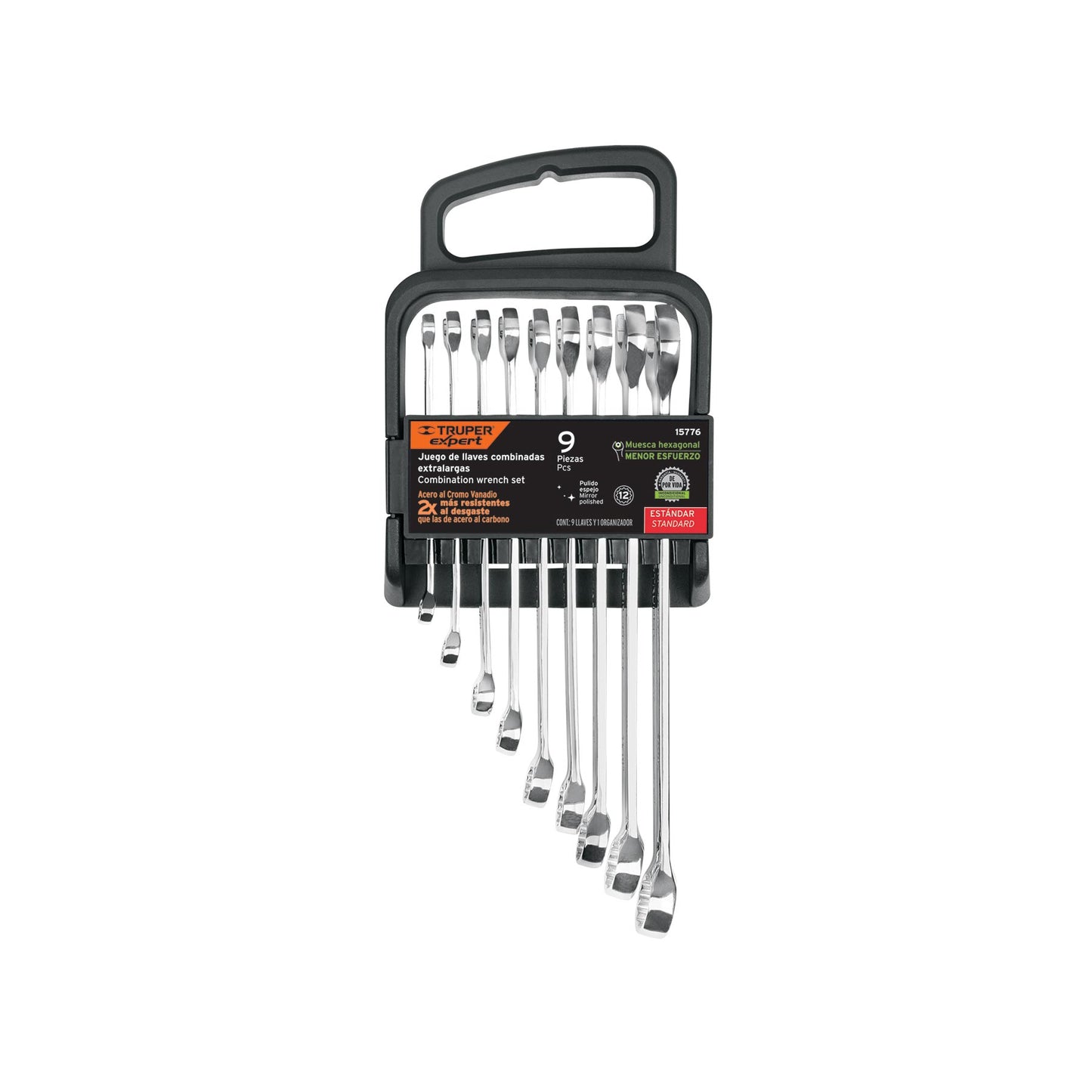 Juego de 9 llaves combinadas extralargas pulidas std, EXPERT