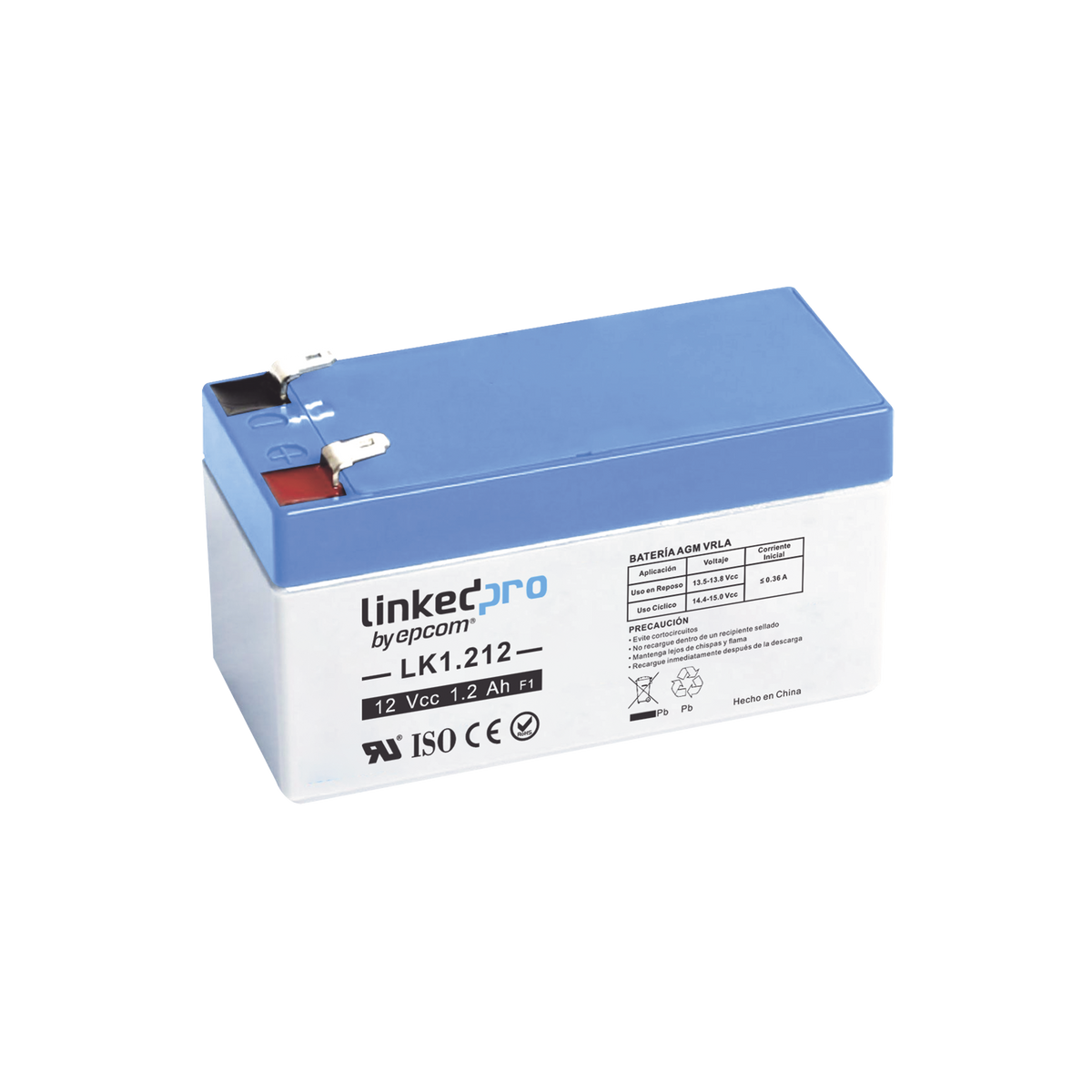 Batería de respaldo 12V | 1.2 Ah | AGM | Especial para seguridad electrónica | UPS | Sistemas de Emergencia | Vida útil 5 años | Terminales F1 + Adaptador F2
