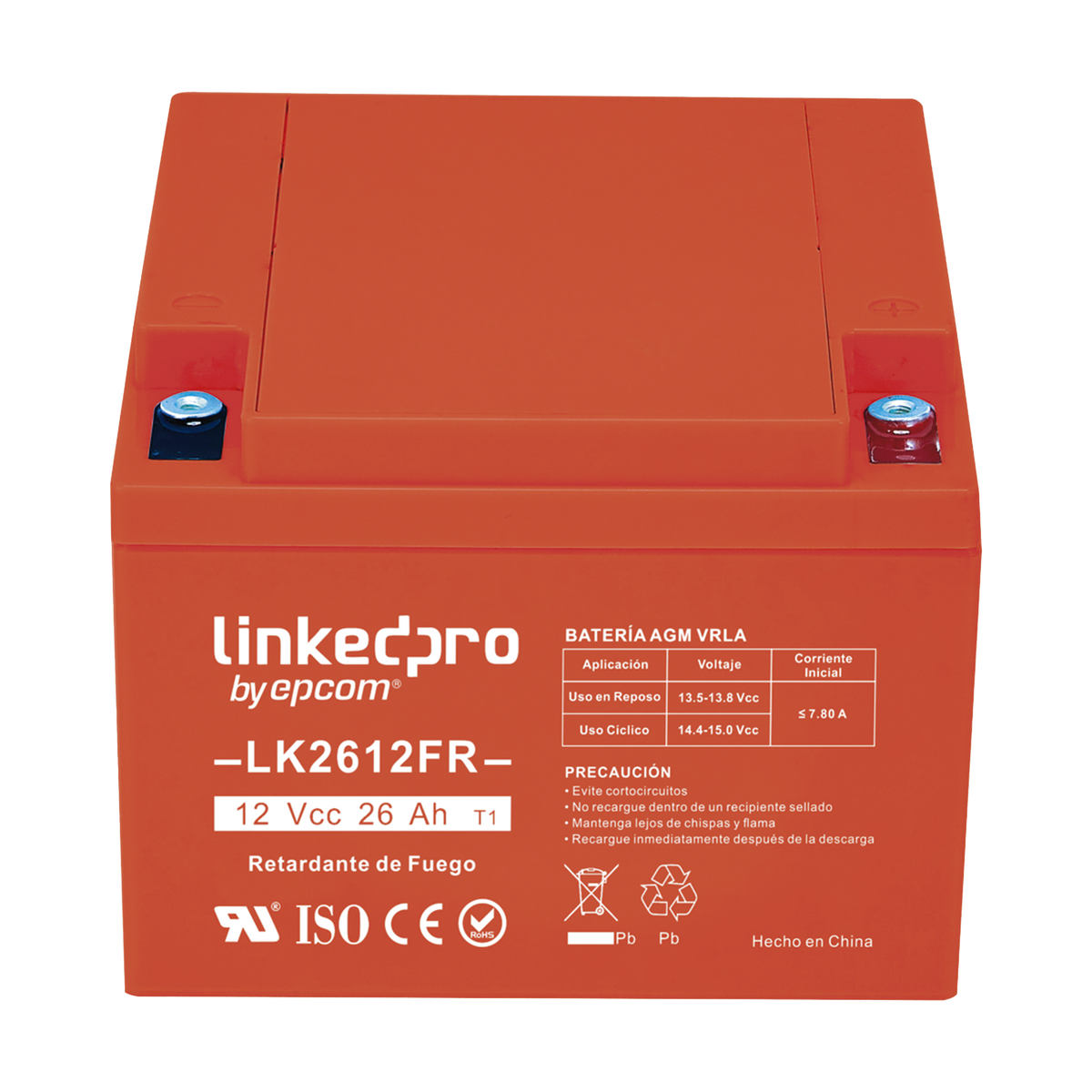 Batería de respaldo 12 V| 26 Ah | AGM | Certificada UL94-V0 Retardante a la Flama | Especial para Seguridad Electrónica | UPS | Sistemas de Emergencia | Vida útil 5 años | Terminales T1